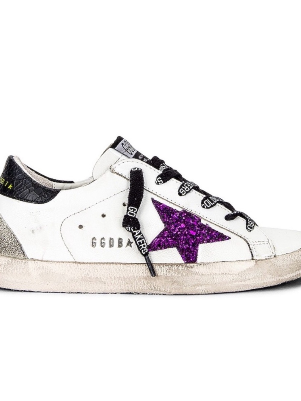 Golden Goose White Leather Sneaker with Purple Glitter Star